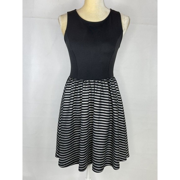 Ginger G Women Black Small A line Dress Silver Striped Polyester - Picture 1 of 13